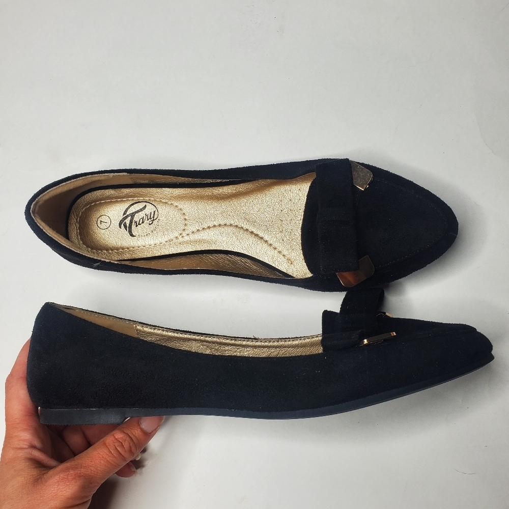 Trary’s Pointed Toe Bow Ballet Flats Black NWOT